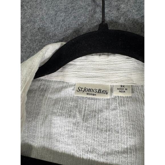 St John Bay Dress Women 3X Roll Sleeve White‎ Guaze Button Front Beachy Coastal - Picture 2 of 8